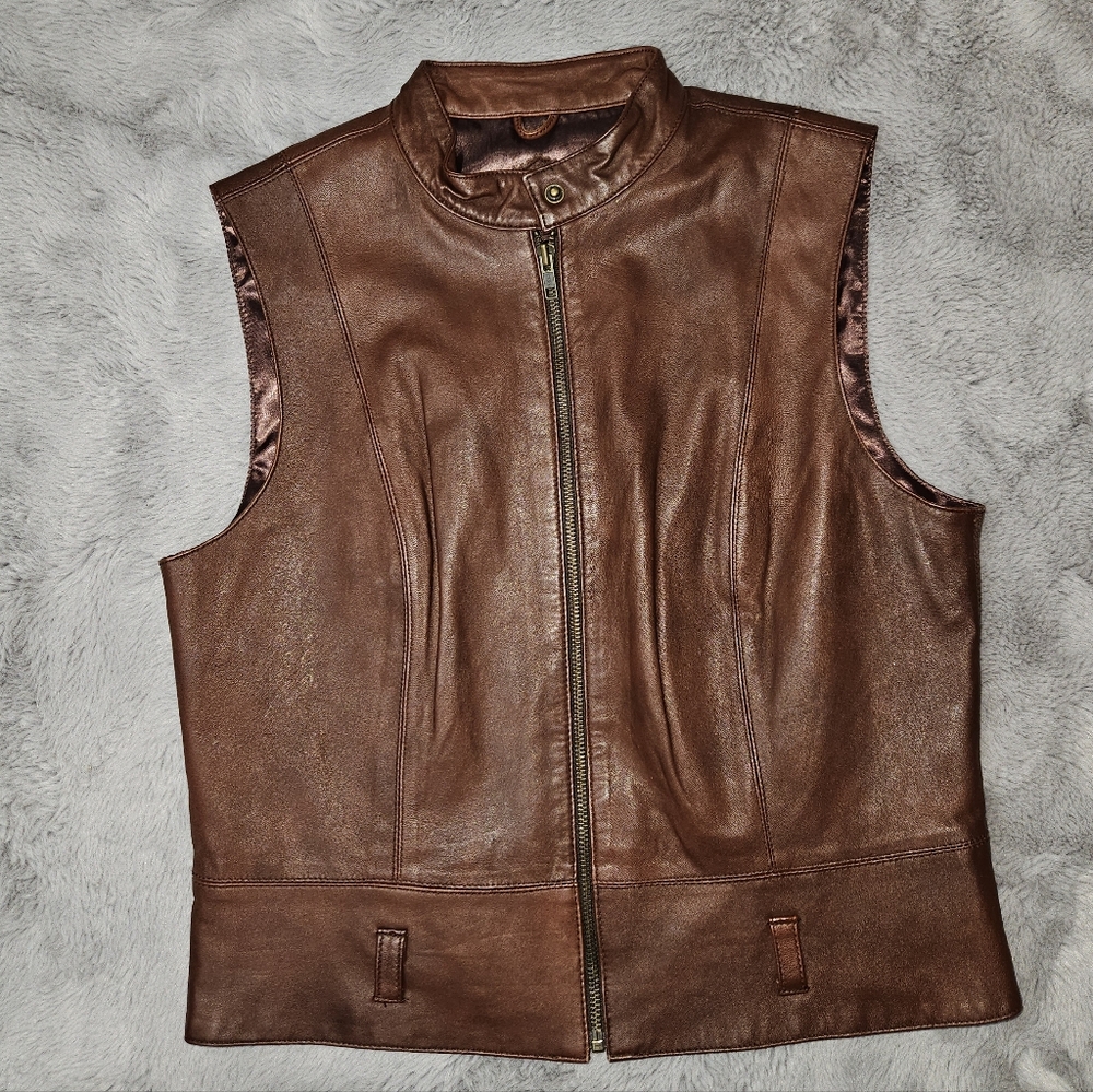 Cabi Leather Vest Women's Size Medium Brown Sleeveless Jacket Full Zip - Picture 6 of 11